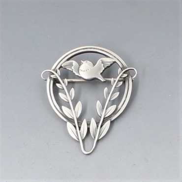 Georg Jenson silver dove in foliage brooch